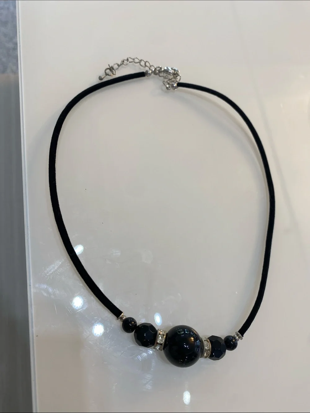 Black Beaded Necklace Glass